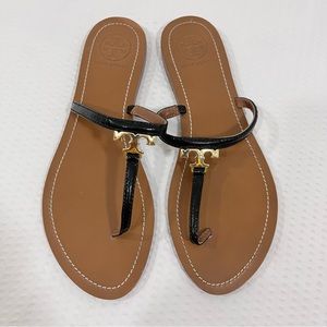 TORY BURCH Slides Sandals Black Leather Straps Size 9.5